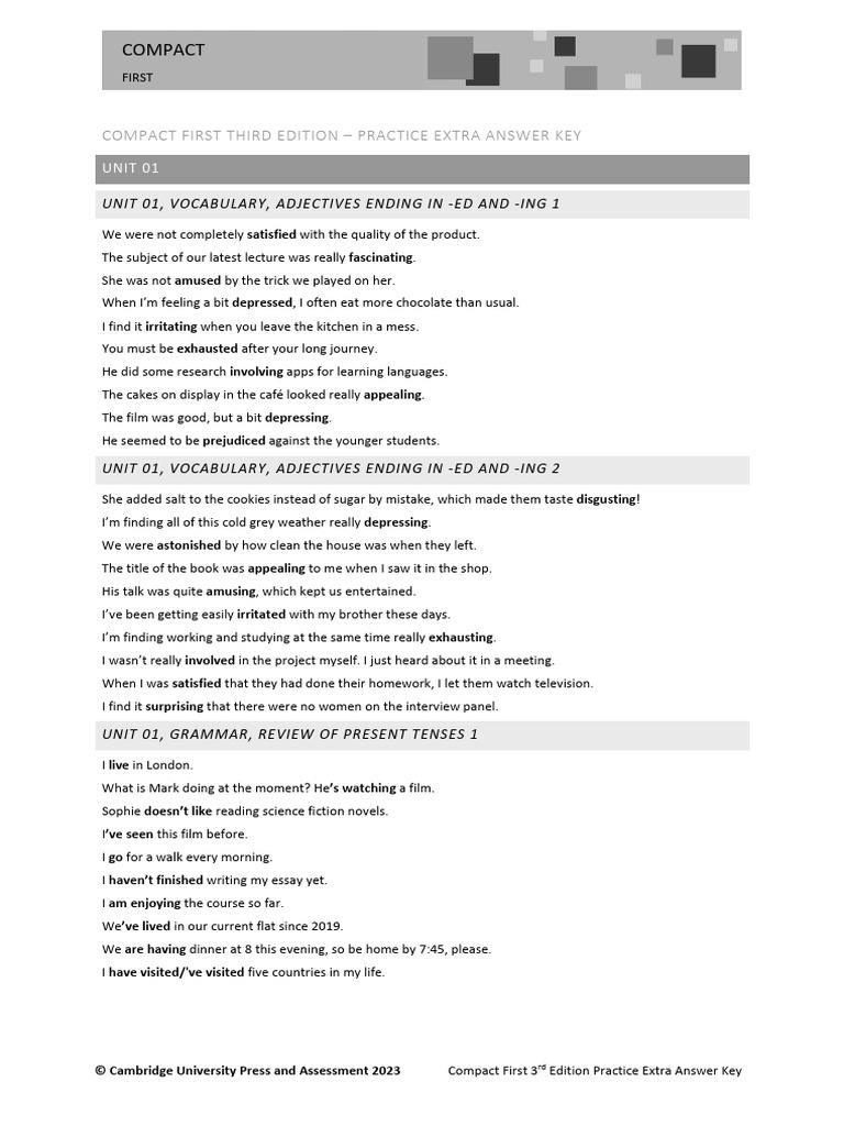 Compact First Practice Extra Answer Key | PDF