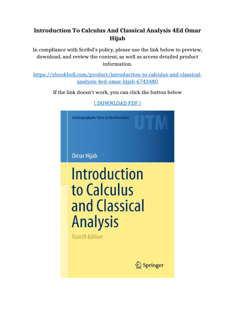Introduction To Calculus And Classical Analysis 4ed Omar Hijab | PDF ...