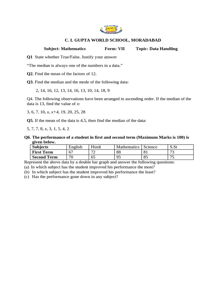 Data Handling - Test | PDF