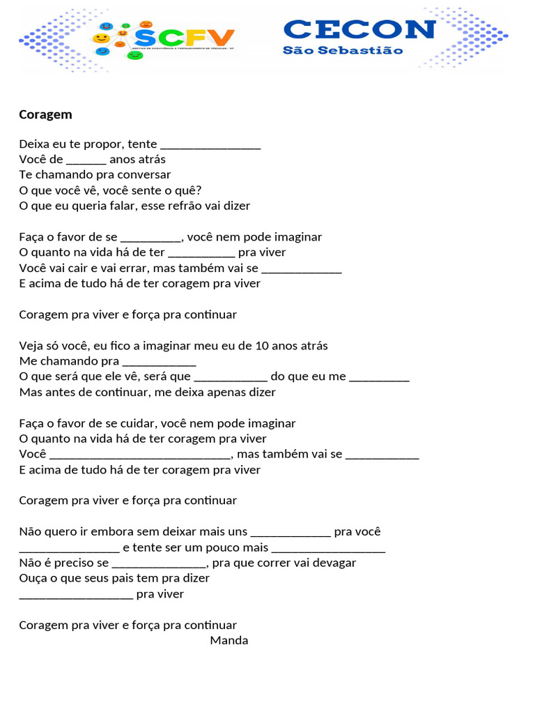 Autoestima Coragem Musica | PDF