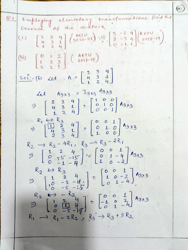 Inverse by Elementary Transformation | PDF