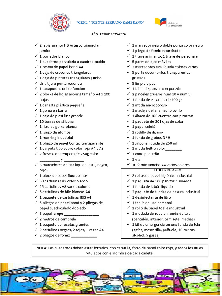 Lista de Útiles Inicial | PDF