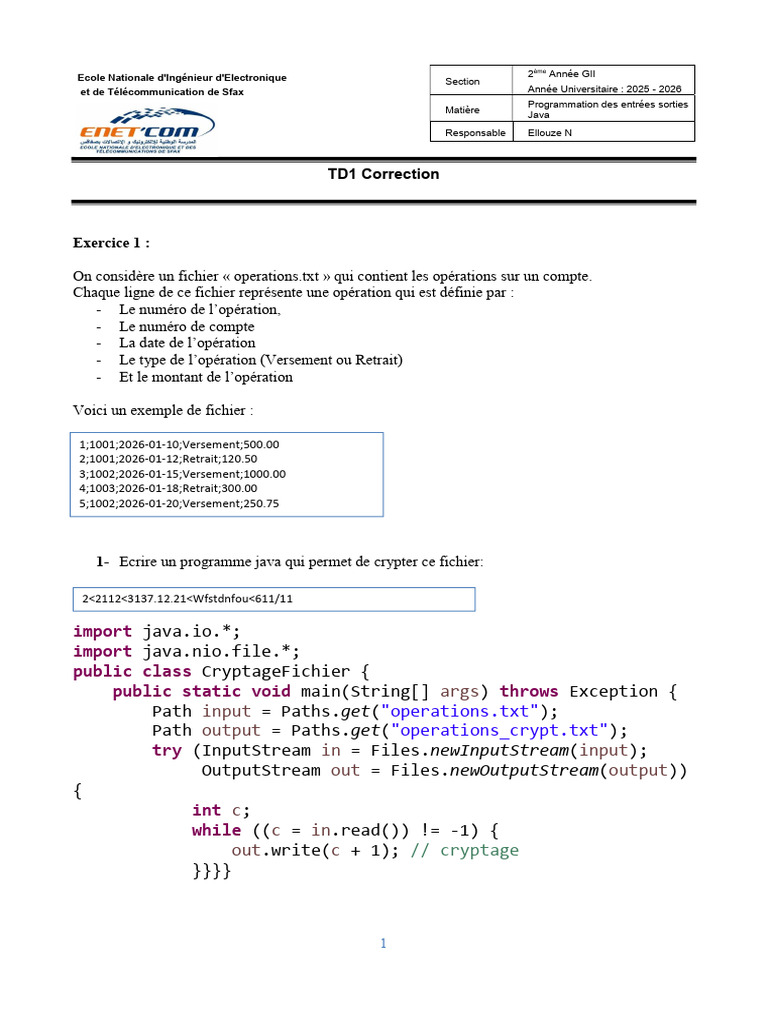 TD1 PES 25 26 2GII Correction | PDF | Java (Langage de programmation ...