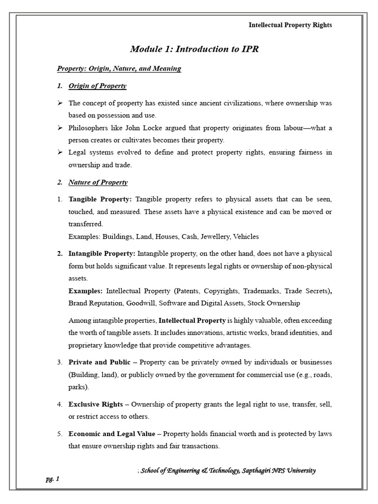 Module 1 - Introduction To IPR | PDF | Intellectual Property | Patent