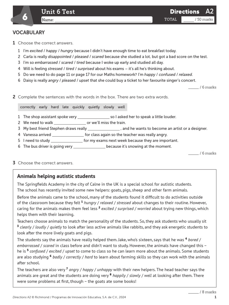 AddRes Directions A2 Tests U6 | PDF