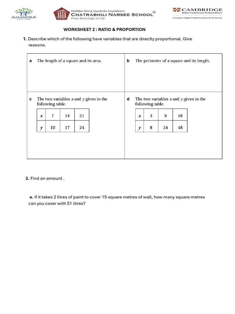 Worksheet 2 - Ratio Proportion PDF | PDF