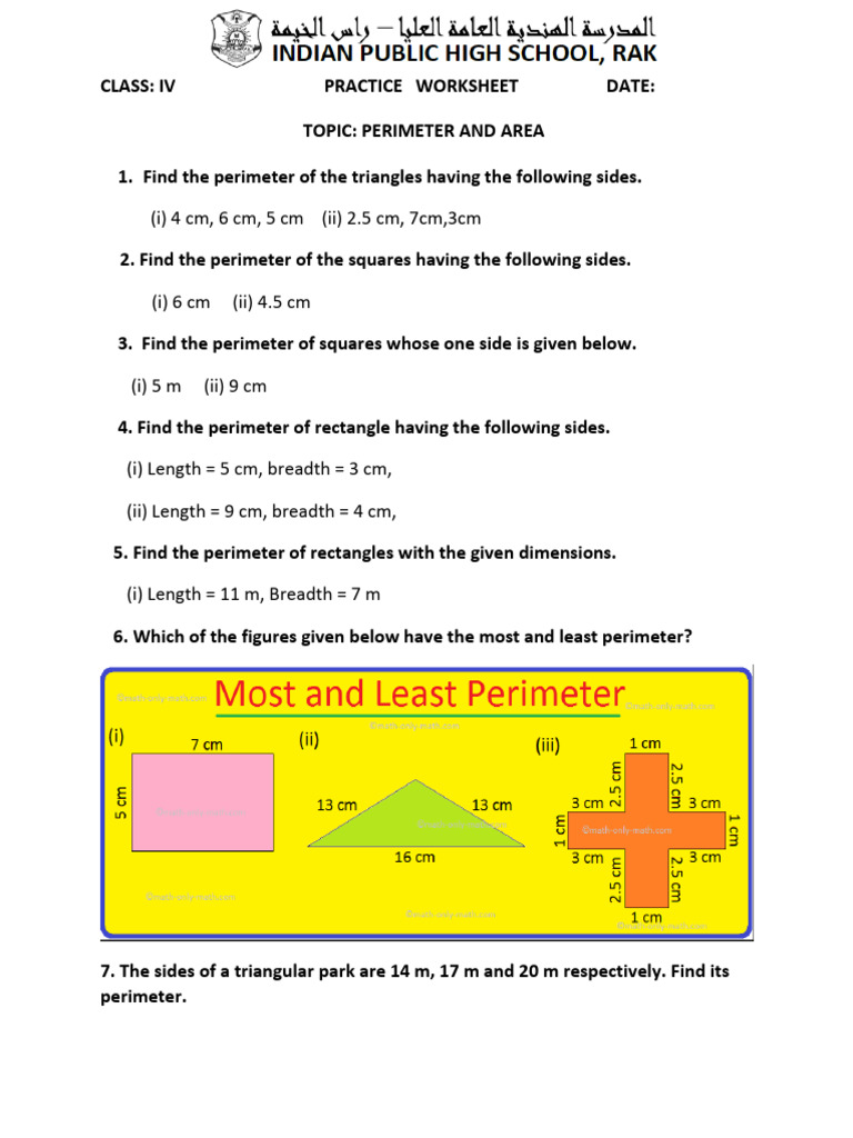 Perimeter and Area Practice Worksheet 1 | PDF