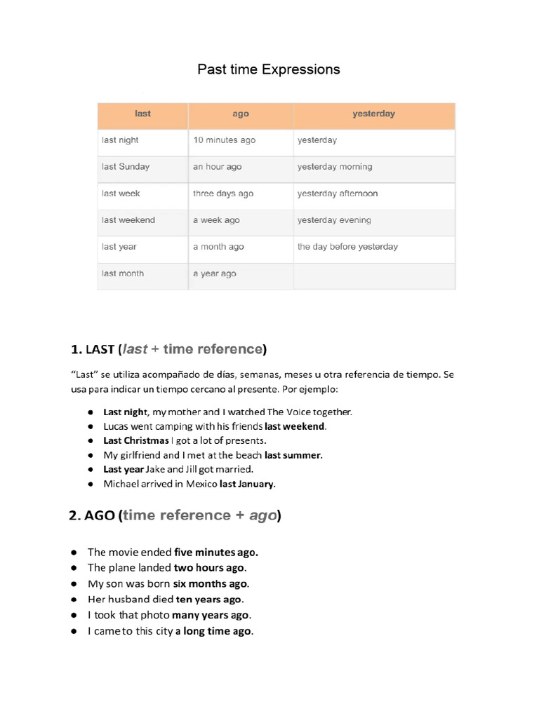 Past Time Expressions | PDF