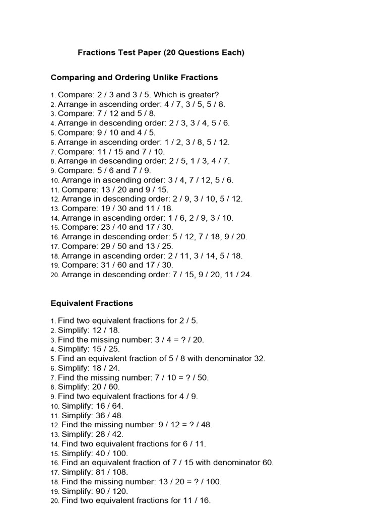 Fractions Test Paper Removed | PDF | Chess Theory | Chess