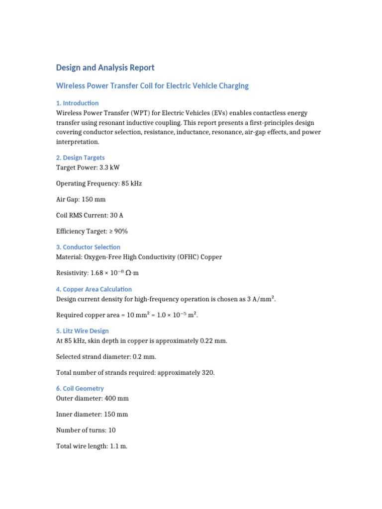 Wireless Power Transfer Coil Design Report | PDF