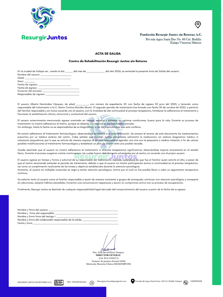 Formato Salida Resurgir Oficial | PDF | Cuidado de la salud | Medicina ...