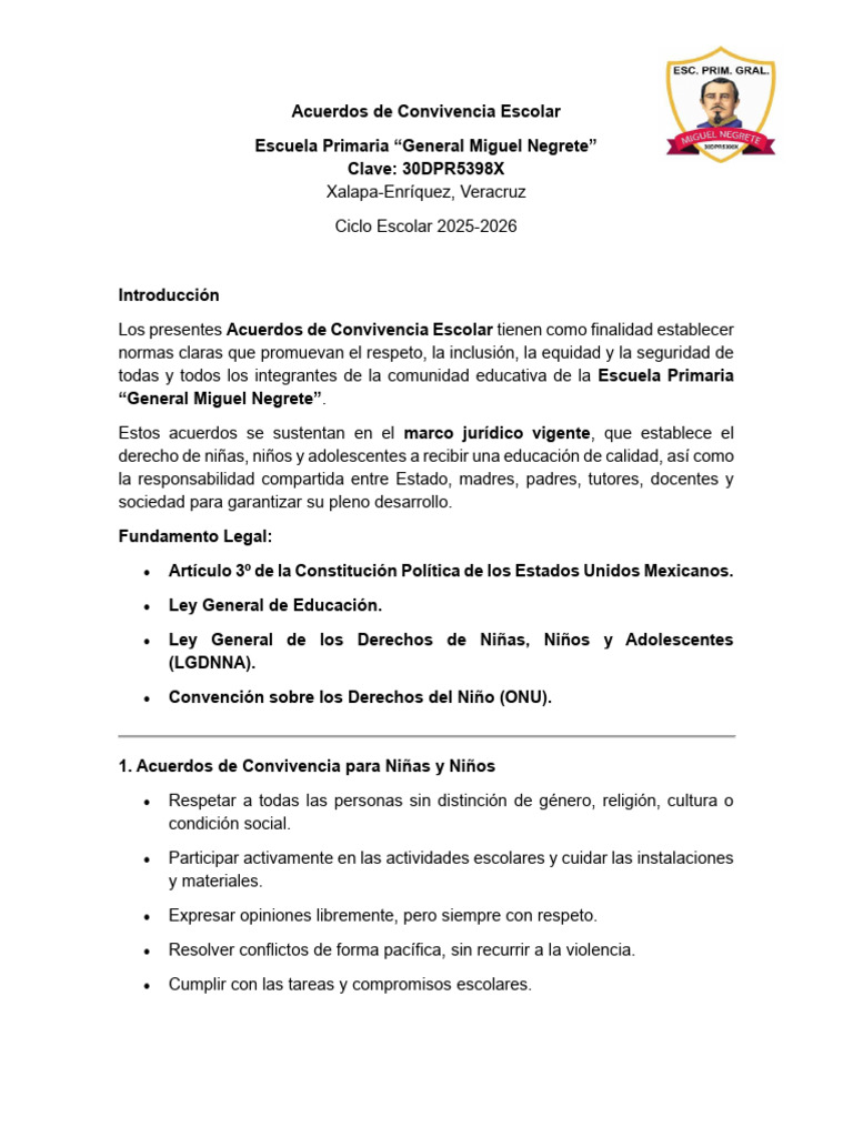 Acuerdos de Convivencia Escolar | PDF | Educación primaria | Escuelas