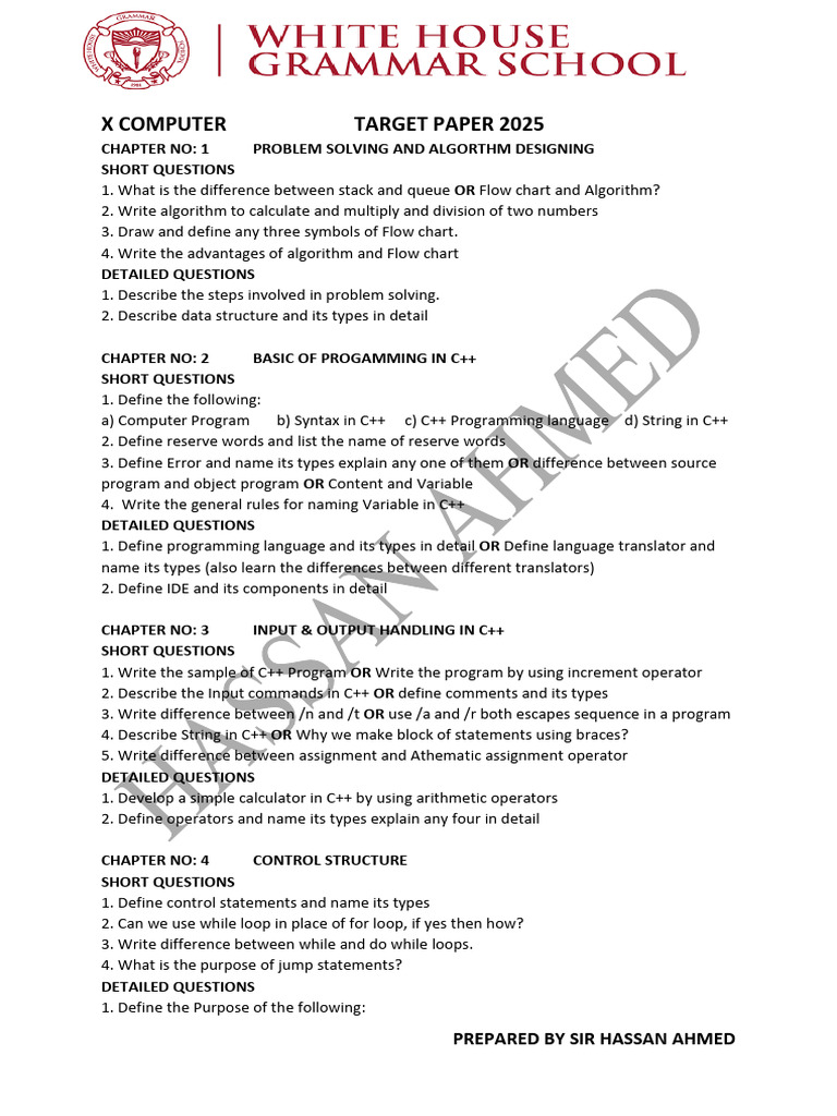 X Computer Target Paper 2025 Whgs | PDF | Computer Program | Programming
