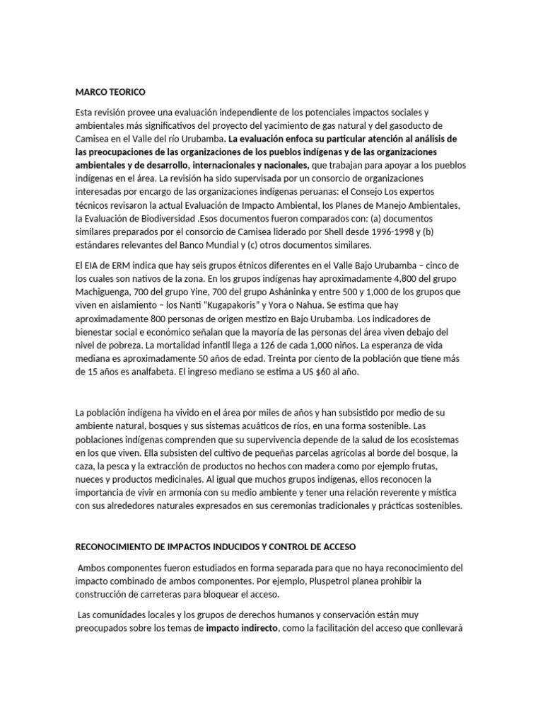 Impacto Gas de Camisea GINA | PDF | Los bosques | Agricultura