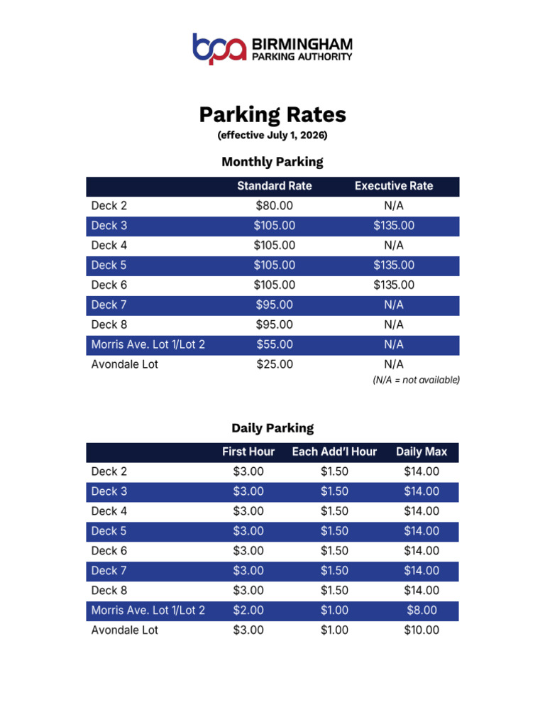BPA Parking Rates Effective July 1 | PDF