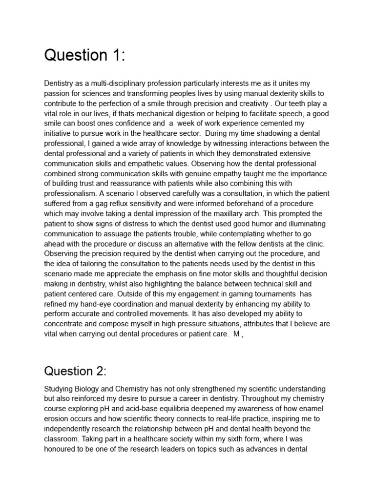 Personal Statement Draft | PDF | Dentistry | Empathy
