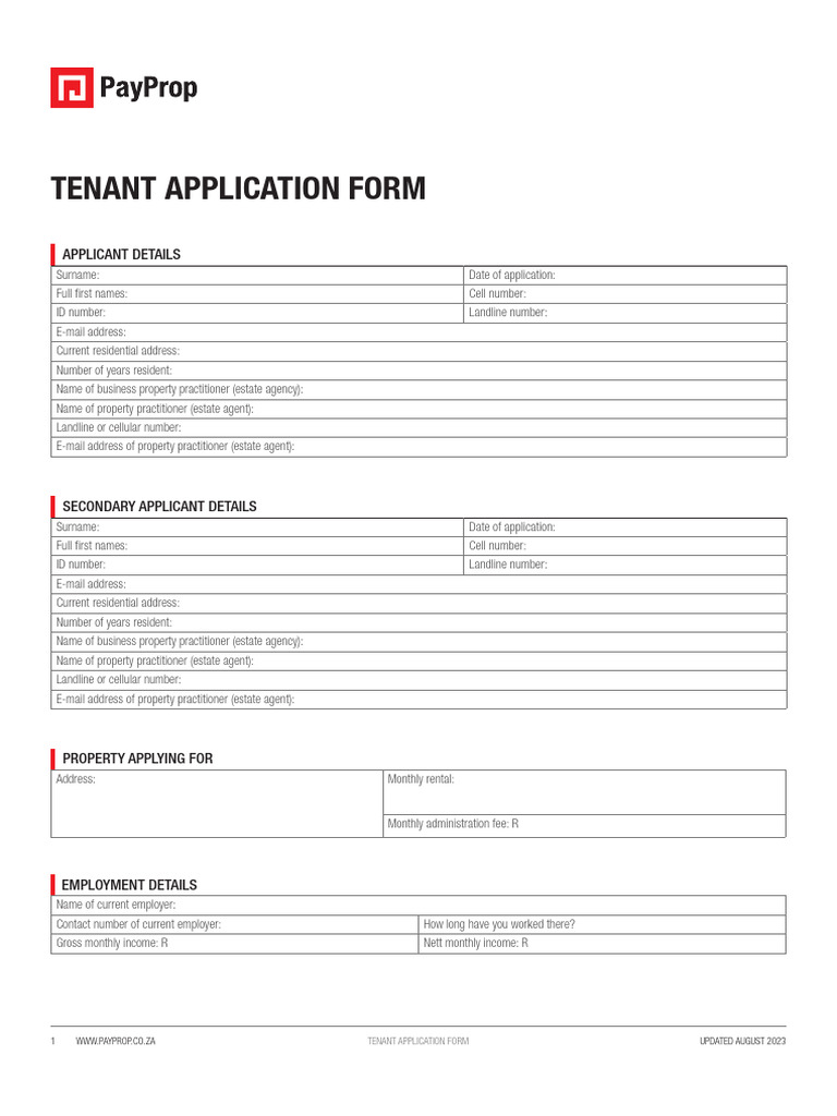 Tenant Application Form Oct 2025 | PDF | Landlord | Leasehold Estate