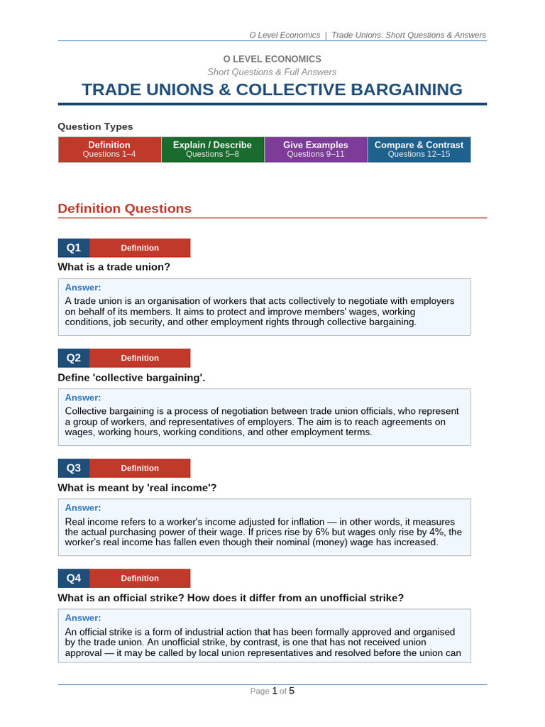 Trade Union Questions | PDF | Cost Of Living | Trade Union