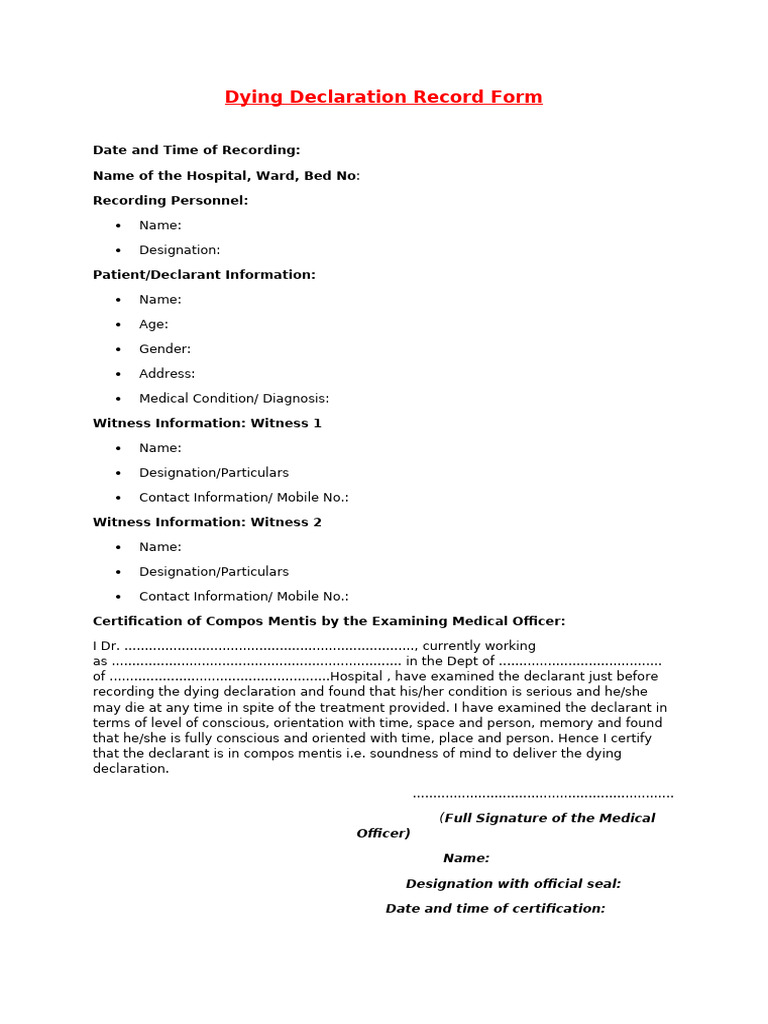 Dying Declaration | PDF | Medicine | Health Care