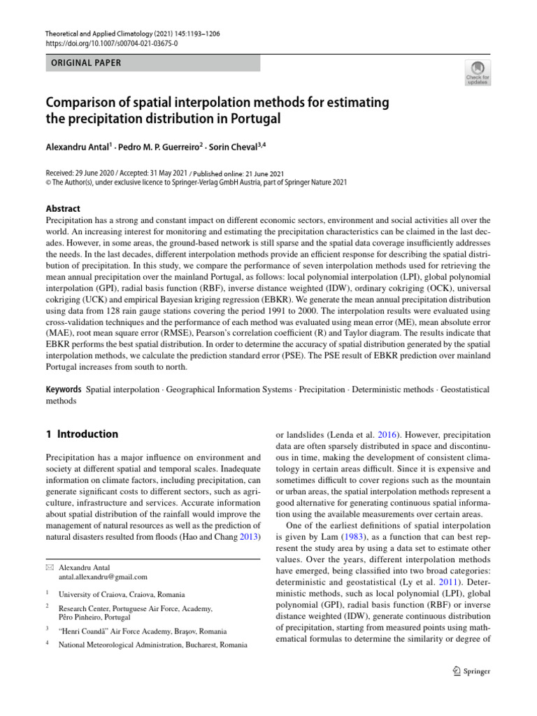 Comparison of Spatial Interpolation Methods For Estimating The ...