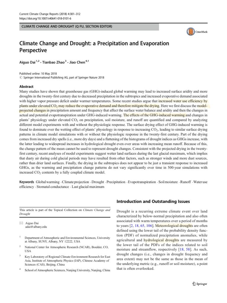 Climate Change and Drought A Precipitation and Evaporation Perspective ...