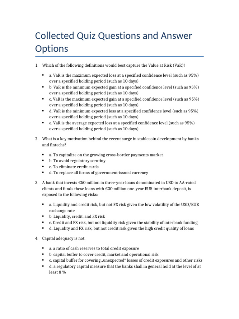 Banking Quiz Questions | PDF