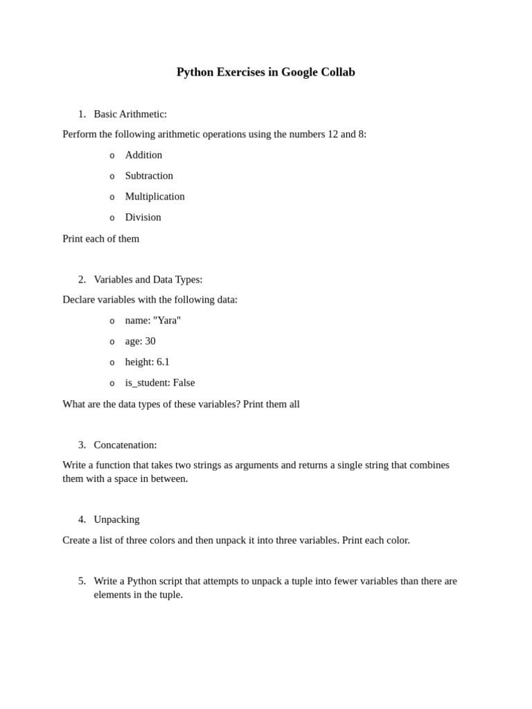 Python Exercies in Google Collab | PDF