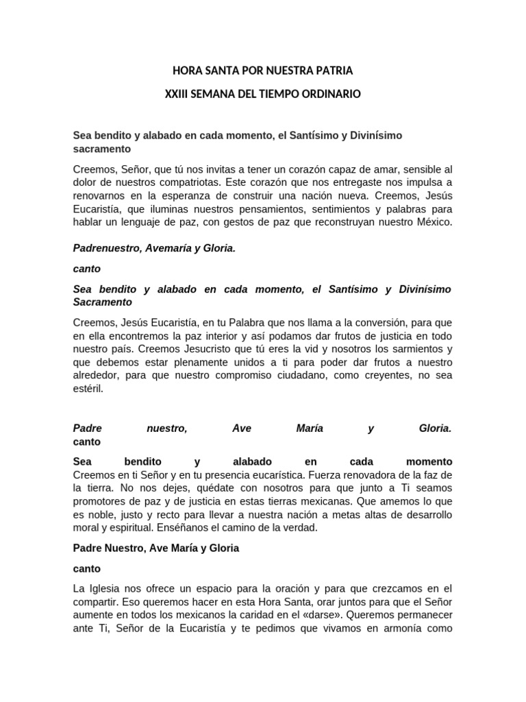 Hora Santa Por La Patria | PDF | eucaristía | María, madre de Jesús