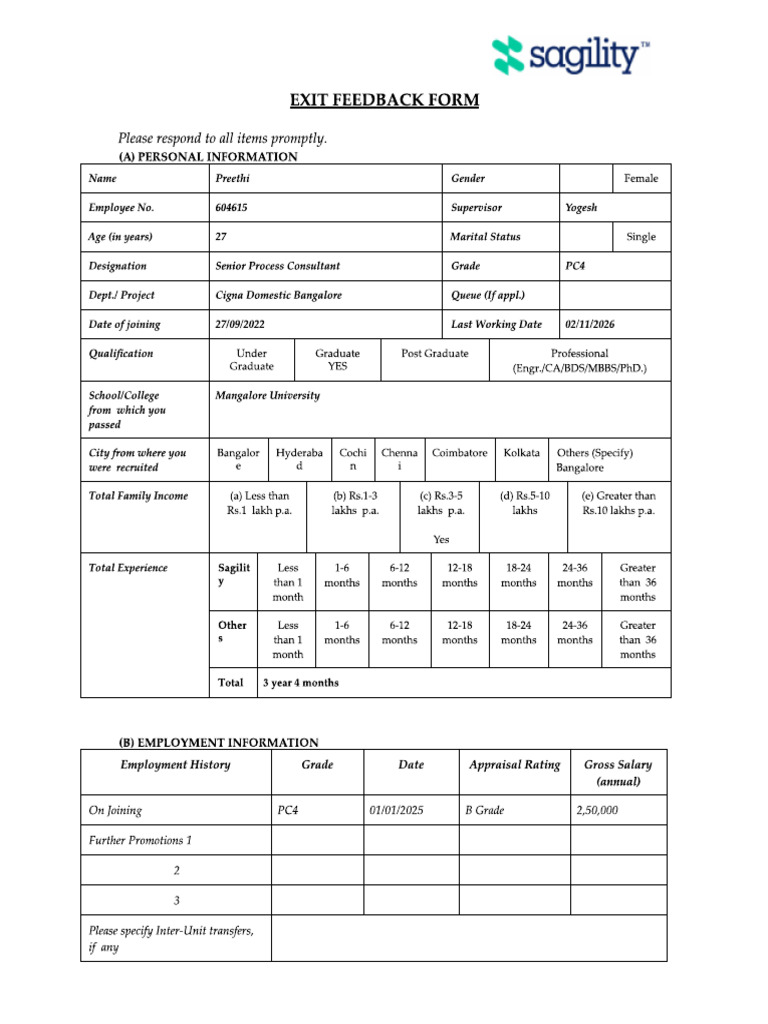 Preethi's Existing Form | PDF