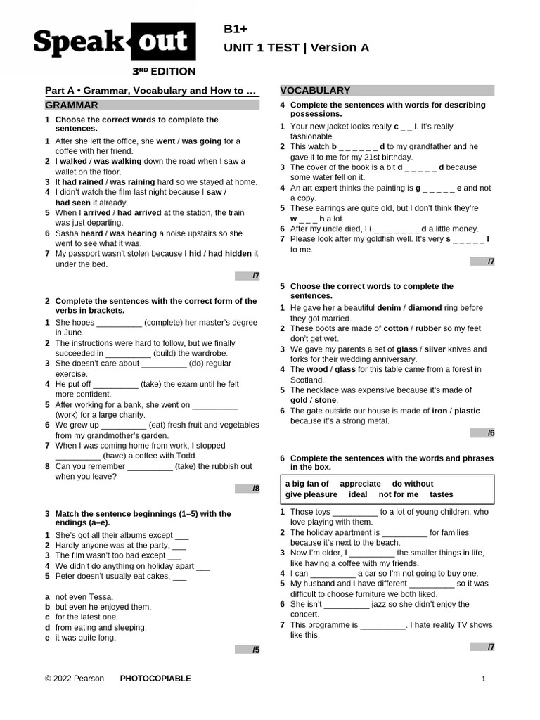 SO3 B1+ Unit Test All | PDF | Bedroom