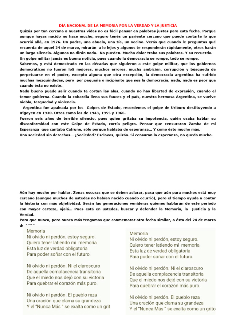 Día Nacional de La Memoria Por La Verdad y La Justicia | PDF
