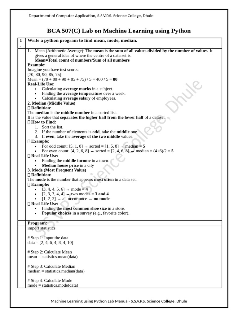 Lab Manual - Machine Learning | PDF | Regression Analysis | Linear ...