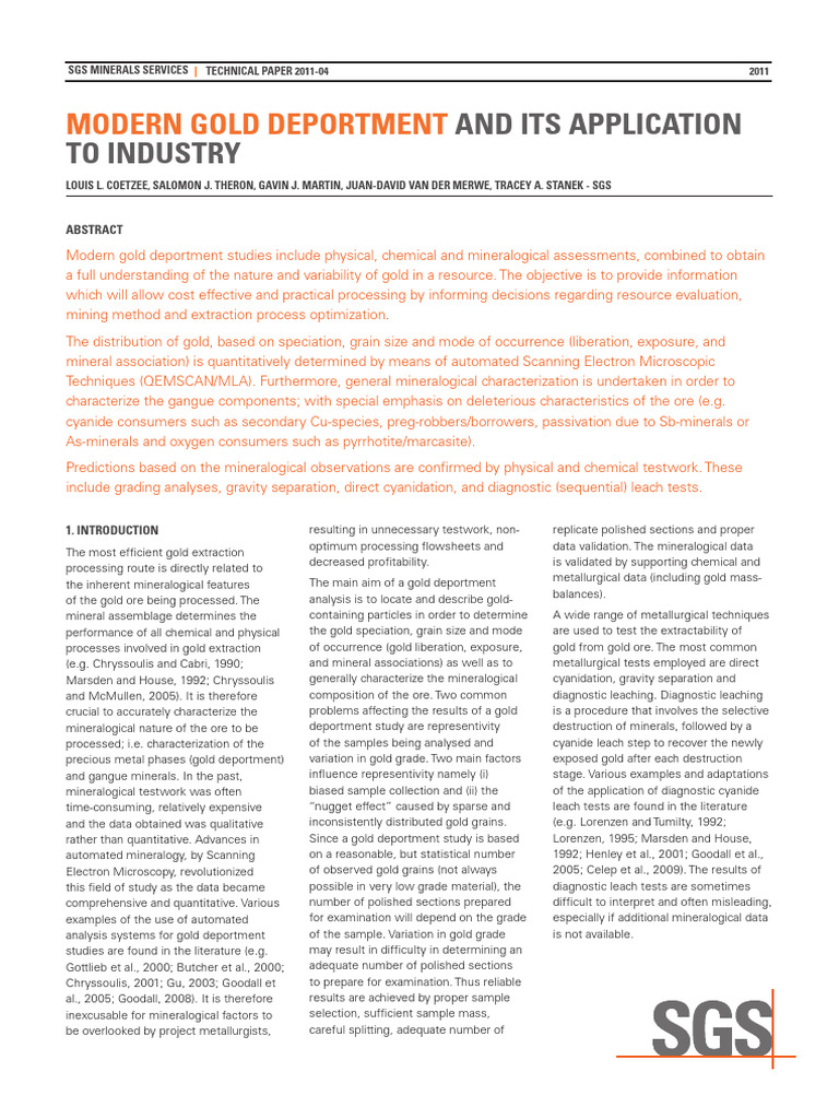 SGS MIN TP2011 04 Gold Deportment Applications To Industry | PDF