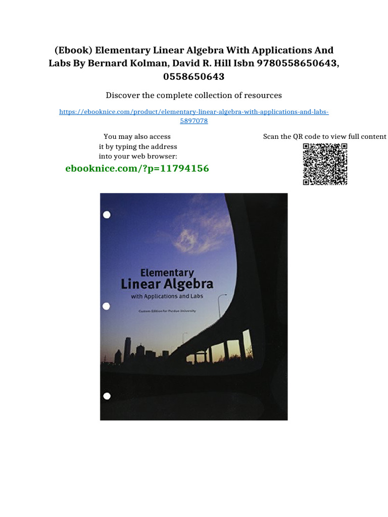 (Ebook) Elementary Linear Algebra With Applications and Labs by Bernard ...