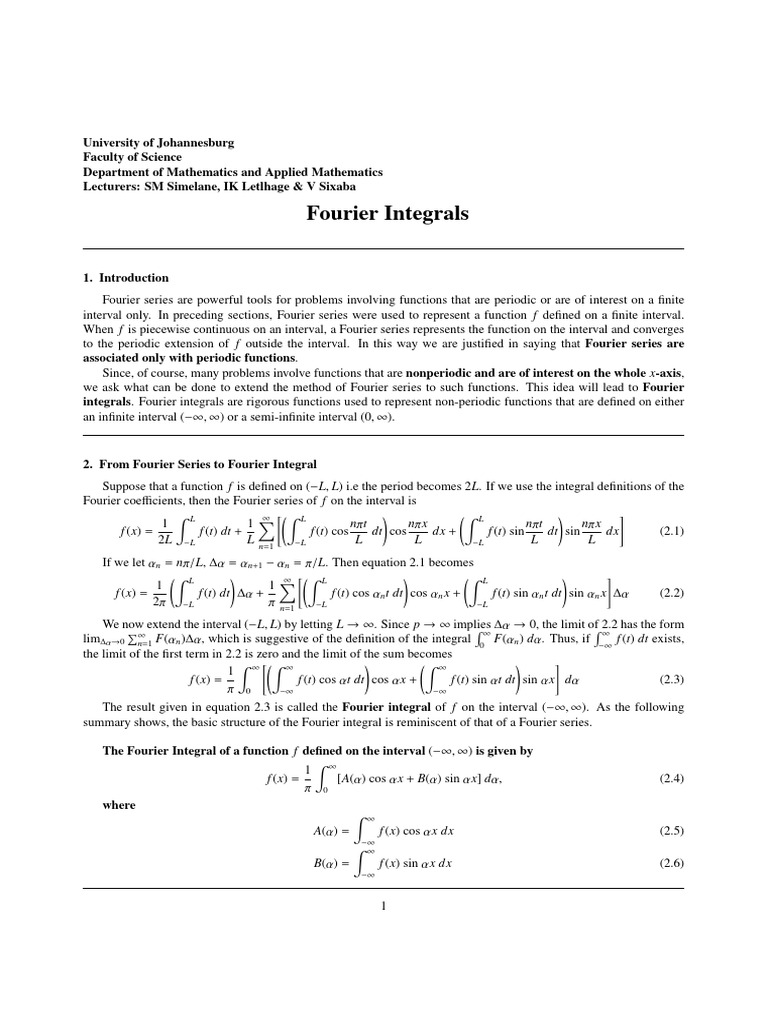 MATE2A2 Fourier Integrals | PDF | Fourier Series | Integral
