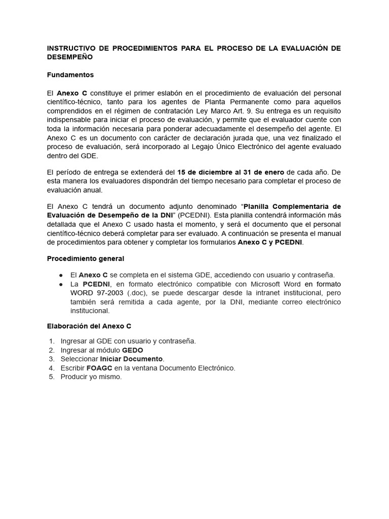 Manual Procedimiento Evaluacion de Desempeño | PDF