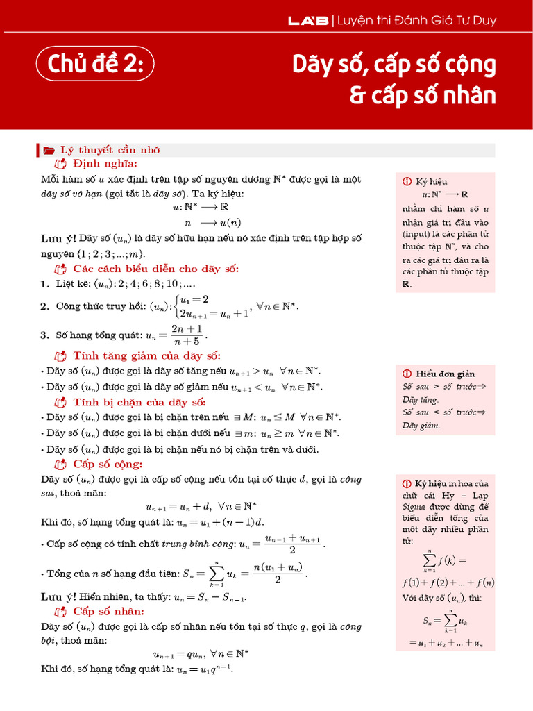 (LAB) Chủ Đề 2 - Dãy Số - CSC - CSN | PDF