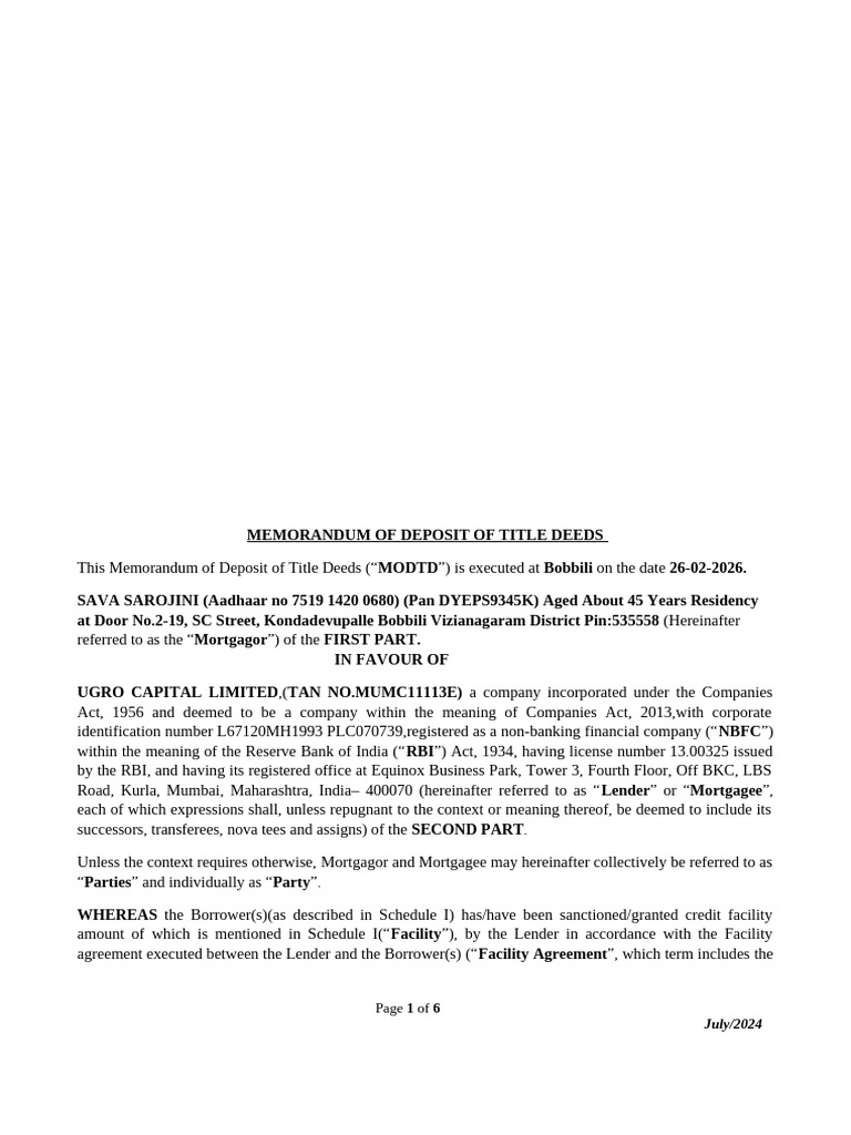 Draf Modt Appayya Civil Contracts | PDF | Mortgage Law | Mortgages