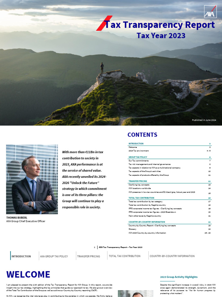 Axa Transparency Report 2023 | PDF | Taxes | Regulatory Compliance