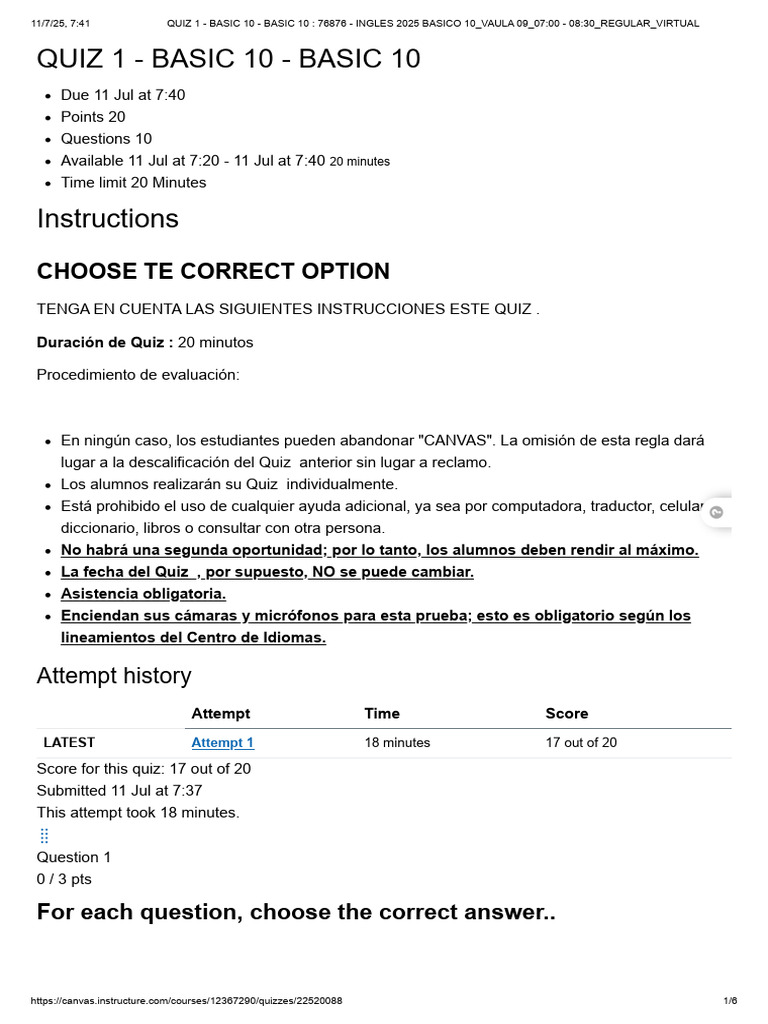 Quiz 1 - Basic 10 - Basic 10 _ 76876 - Ingles 2025 Basico 10_vaula 09 ...
