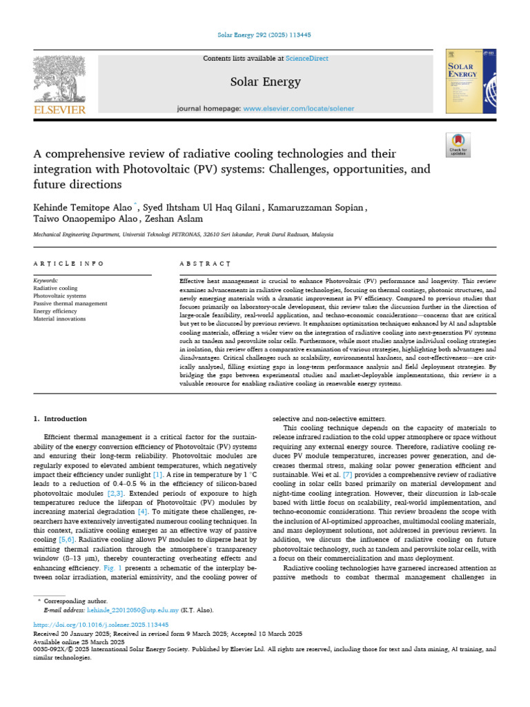 A Comprehensive Review of Radiative Cooling Technologies and Their ...