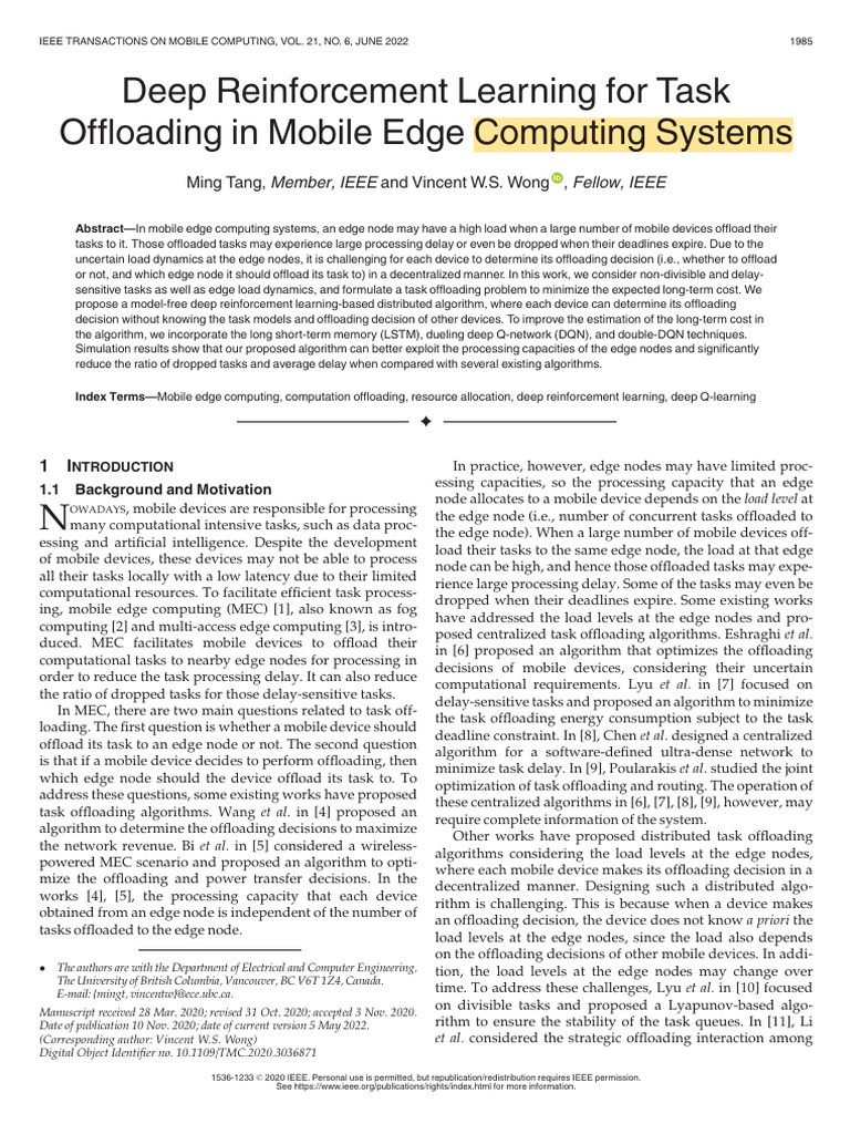 Deep Reinforcement Learning For Task Offloading in Mobile Edge ...