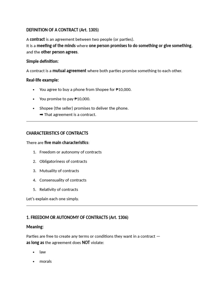 DEFINITION OF A CONTRACT - Notes | PDF | Justice | Crime & Violence