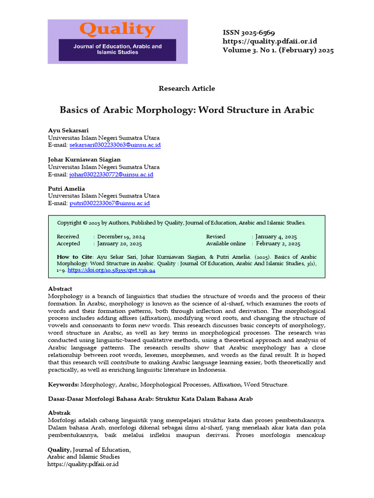 Basics of Arabic Morphology Word Structure in Arab | PDF