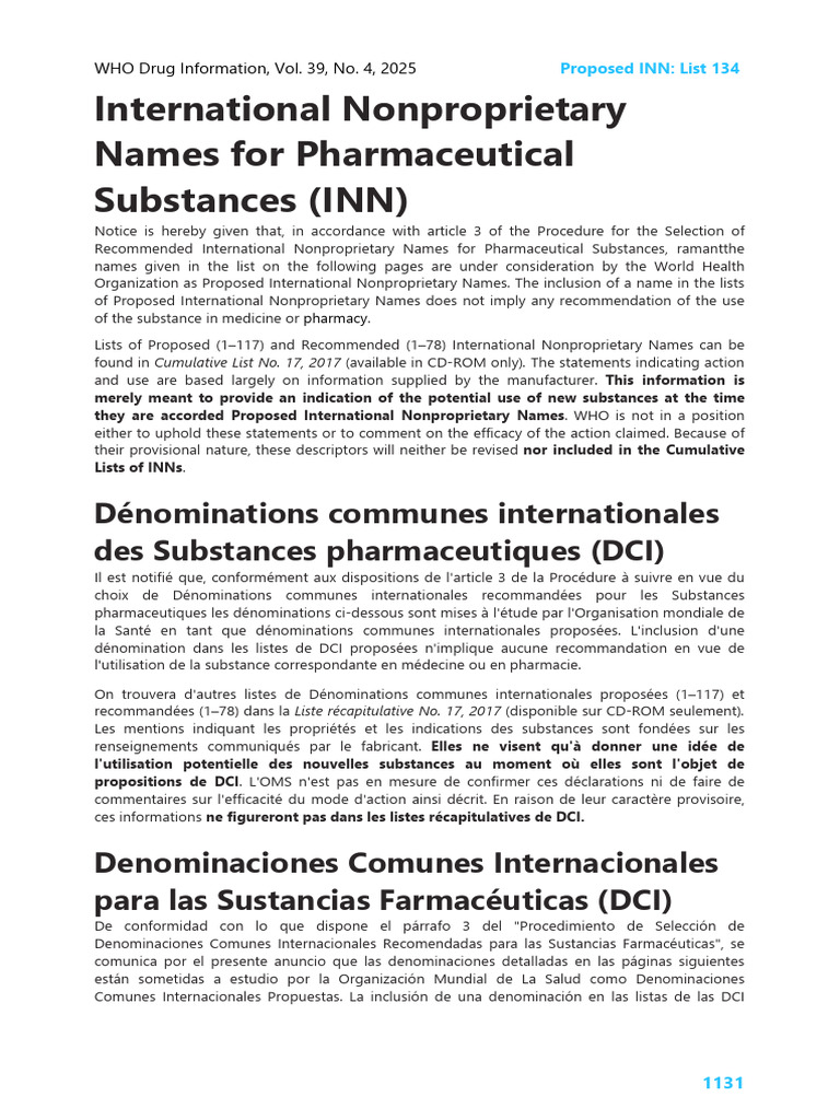 Who Inn List 134 | PDF | Immunoglobuline G | Biochimie