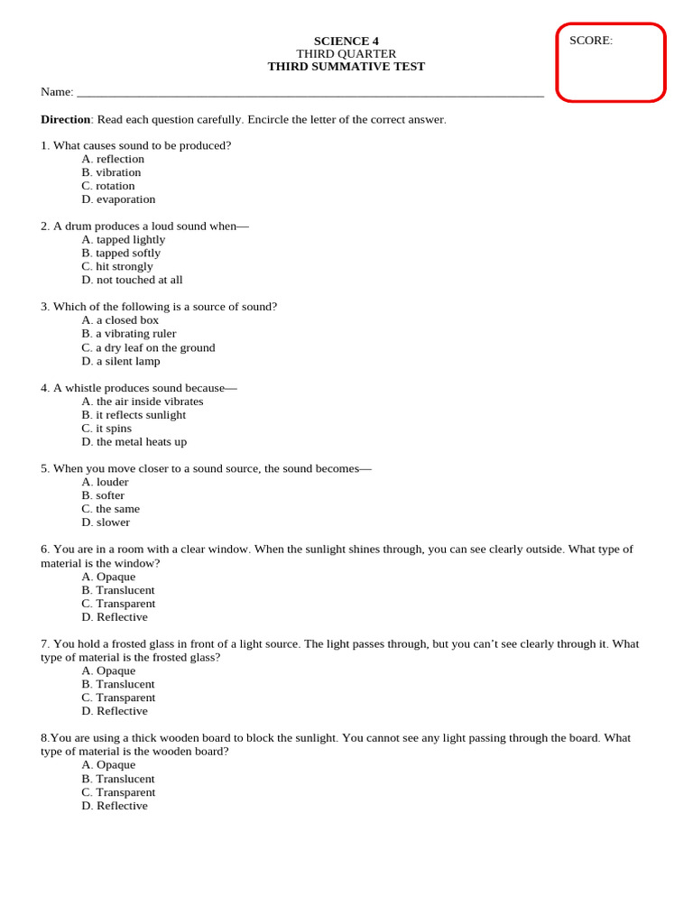 3rd Quarter Sci - 3rd Summative Test | PDF | Heat Transfer | Convection