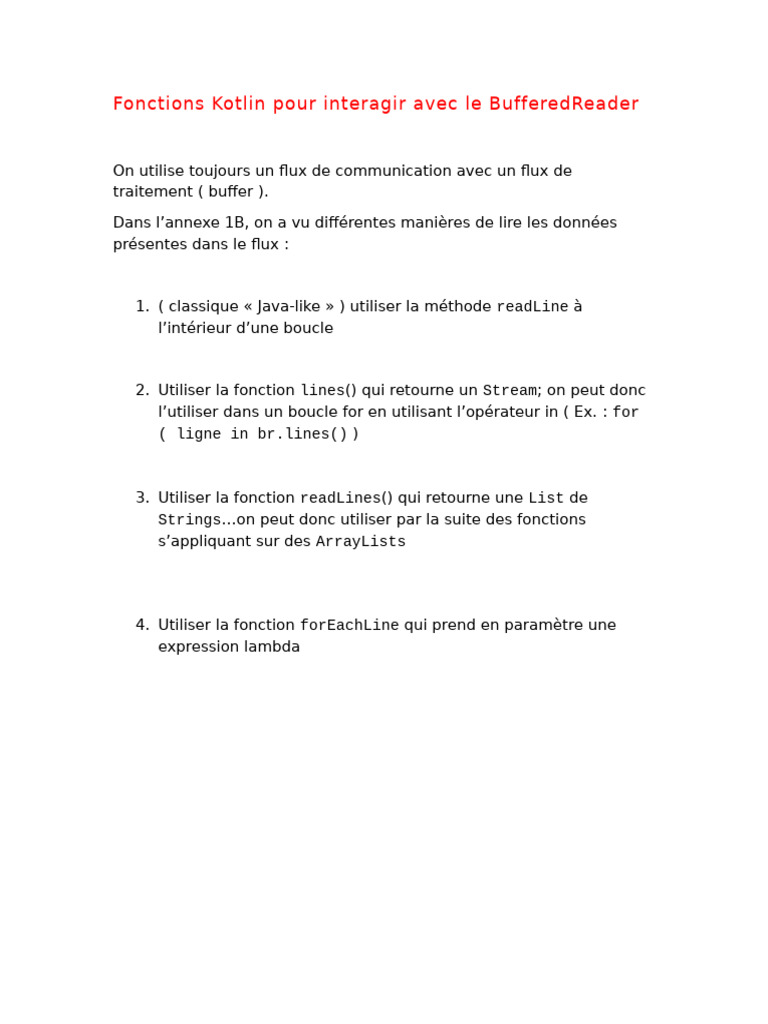 Fonctions Kotlin Pour Interagir Avec Le BufferedReader | PDF