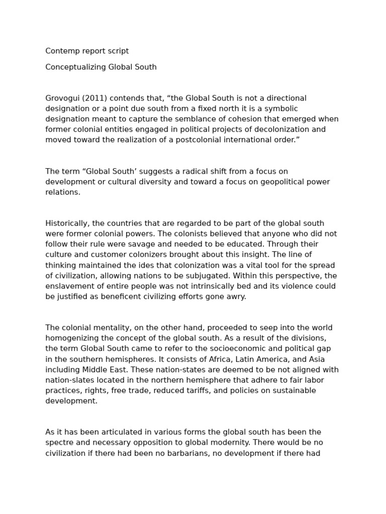Script Report | PDF | Postcolonialism | International Relations