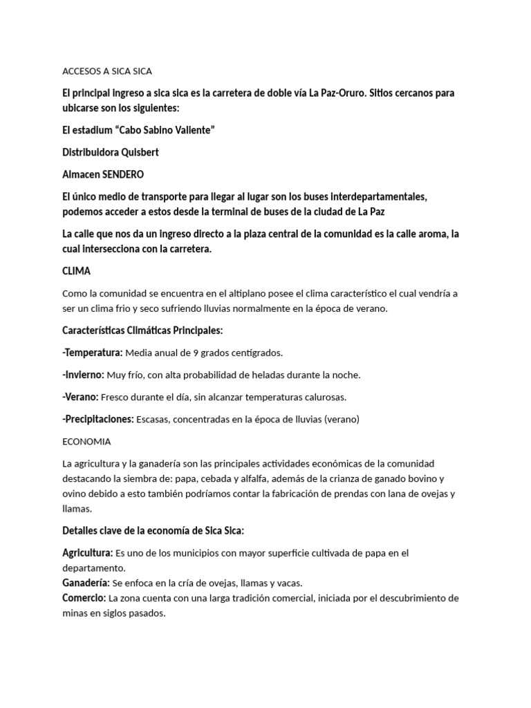 Accesos A Sica Sica | PDF