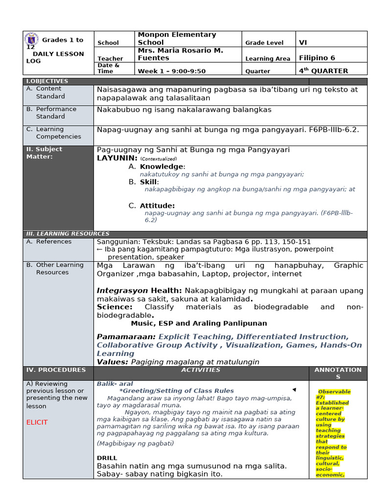 Q2 COT Fil 6 2nd Sanhi at Bunga - Revised | PDF